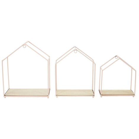 Lot de 3 Étagères Murales "Maison" 28cm Rose (1/5)