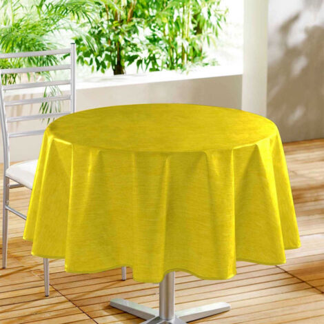 Paris Prix – Nappe ronde en toile cirée 160cm jaune – 100% PVC – Finition biais soignée – Motif attrayant pour décoration de table