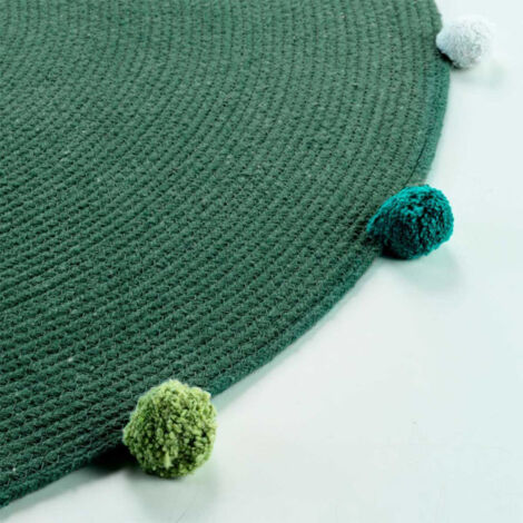 Tapis Rond Enfant "Pompomparty" 90cm Vert