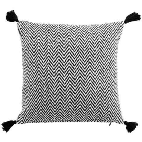 Coussin Déco à Pompons "Basile" 40x40cm Noir (1/2)