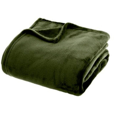 Plaid Doux Uni "Flanel" 180x230cm Vert Kaki (1/3)