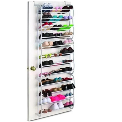 Paris Prix – Range-chaussures de porte 36 paires – Dimensions L. 52 x l. 17 x H. 180 cm – Plastique blanc pour gain de place optimal (1/2)
