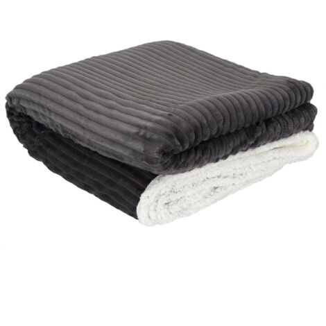 Plaid Flanelle Côtelé "Sherpa" 180x220cm Gris (1/5)