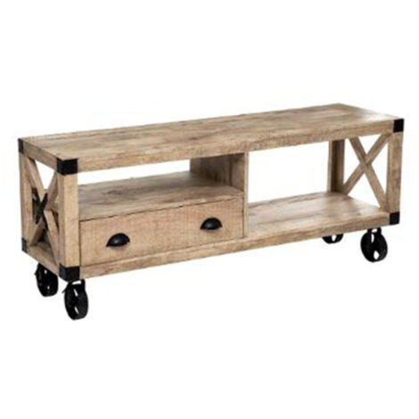Meuble TV 1 Tiroir en Bois "Silas" 140cm Beige (1/5)