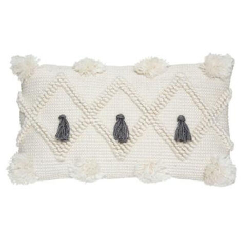 Coussin Déco à Pompons "Row" 30x50cm Gris