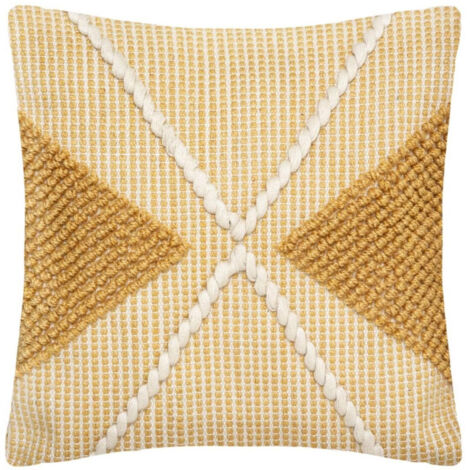 Coussin Déco à Pompons "Row" 45x45cm Ocre (1/5)