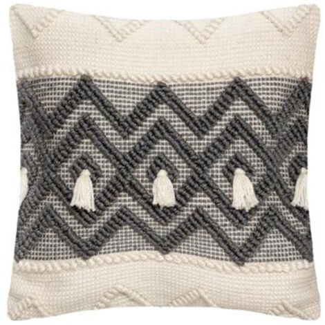 Coussin Déco à Pompons "Row" 45x45cm Gris (1/4)