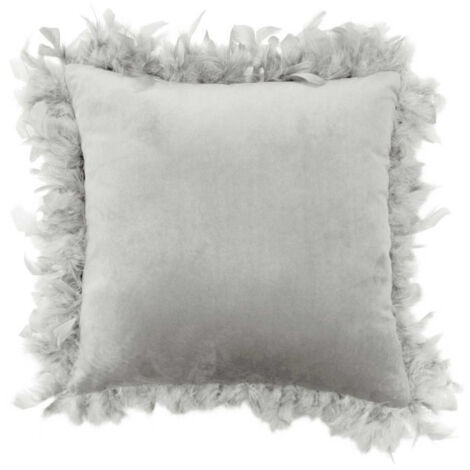 Coussin Déco Plumes "Marlina" 40x40cm Gris (1/3)