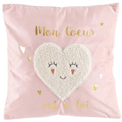 Coussin enfant licorne et pompons rose 40x40cm