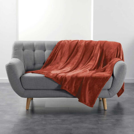 Plaid Uni en Flanelle "Flanou" 180x220cm Terracotta