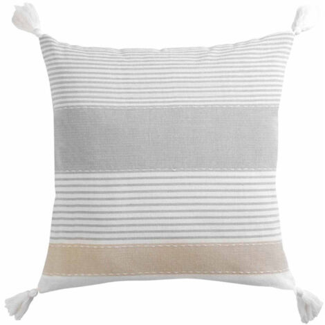 Coussin Déco à Pompons "Iliade" 60x60cm Gris (1/2)