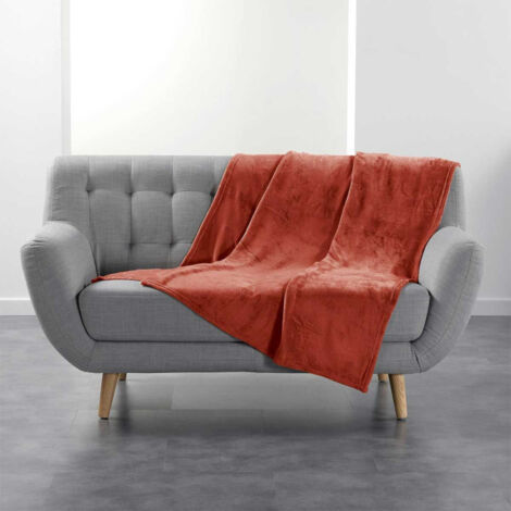Plaid Uni en Flanelle "Flanou" 125x150cm Terracotta (1/3)