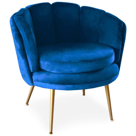 Fauteuil Arrondi en Velours "Dabren" 80cm Bleu (1/4)