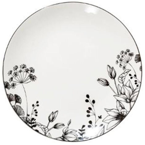 Lot de 6 assiettes à dessert rondes 20cm en porcelaine – Imprimé floral blanc – Compatibles lave-vaisselle et micro-ondes – Secret De Gourmet