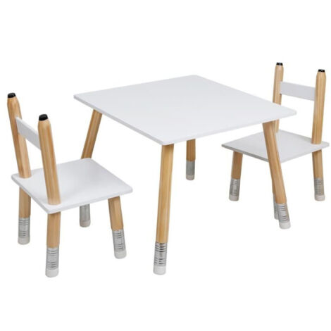 Table & 2 Chaises Enfant "Crayon" 60cm Blanc (1/5)