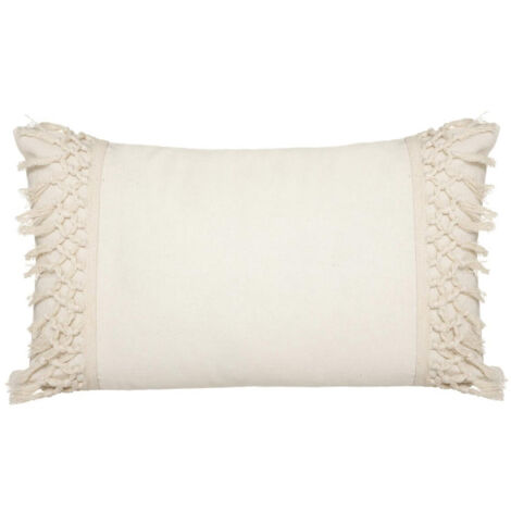 Atmosphera – Coussin déco coton macramé 30x50cm – Couleur ivoire – Déhoussable à zip – Finitions franges originales