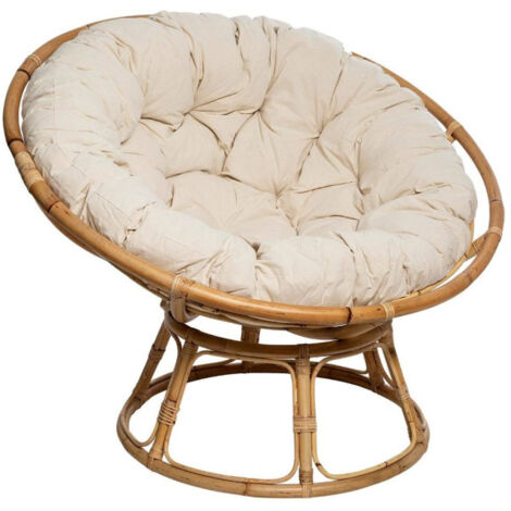 Atmosphera – Fauteuil papasan en rotin naturel 112cm – Assise confortable 37cm – Coussin inclus – Facile d'entretien – Poids léger 8,6kg