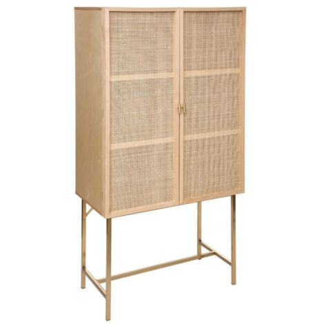 Atmosphera – Buffet 2 portes cannage Rayo 165 cm – MDF, fer, rotin et bouleau – 2 étagères et 6 niches pour rangement optimal – Couleur naturelle (1/5)