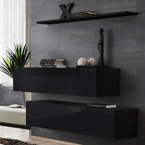 Lot de 2 Bancs Muraux & Étagère "Switch SBII" 130cm Noir (1/5)
