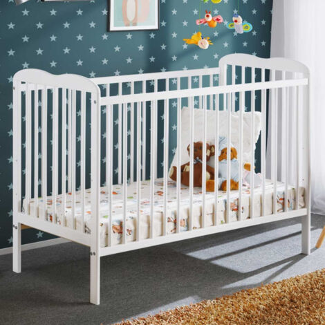 Lit Bébé & Matelas "Ala" 60x120cm Blanc Mat (1/4)