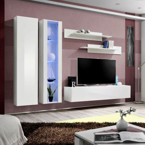Ensemble Meuble TV Mural "Fly A4" 260cm Blanc (1/5)
