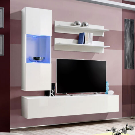 Ensemble Meuble TV Mural "Fly H3" 170cm Blanc (1/5)