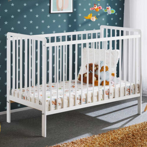 Lit Bébé & Matelas "Cypi" 60x120cm Blanc (1/4)