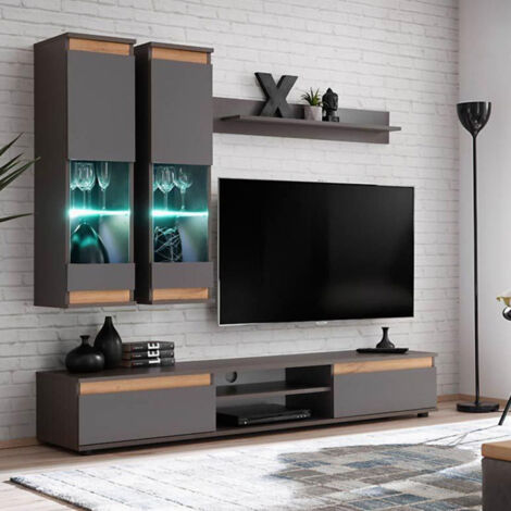 Ensemble Meuble TV "Modo" 175cm Anthracite & Naturel (1/4)