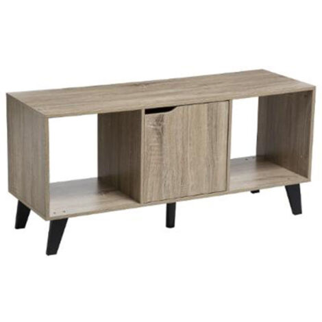 Meuble TV "1 Porte & 2 Niches" 100cm Naturel (1/3)