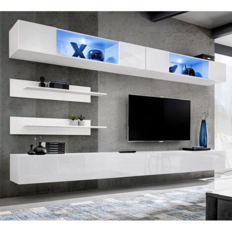 Meuble TV Mural Design "Fly VIII" 320cm Blanc (1/4)