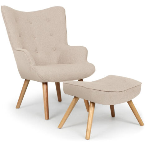 Fauteuil & Pouf Scandinave "Orle" 98cm Beige (1/5)