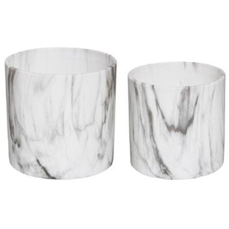 Atmosphera – Lot de 2 cache-pots en dolomite 14cm – Effet marbre noir et blanc – Décoration moderne pour intérieur – Poids 1,169 kg (1/4)