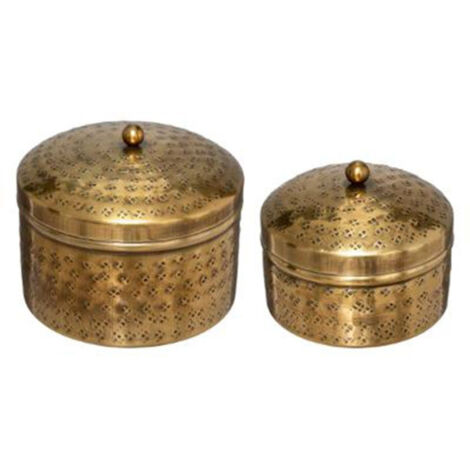 Lot de 2 Boîtes Déco en Métal "Oasis" 13cm Or (1/4)