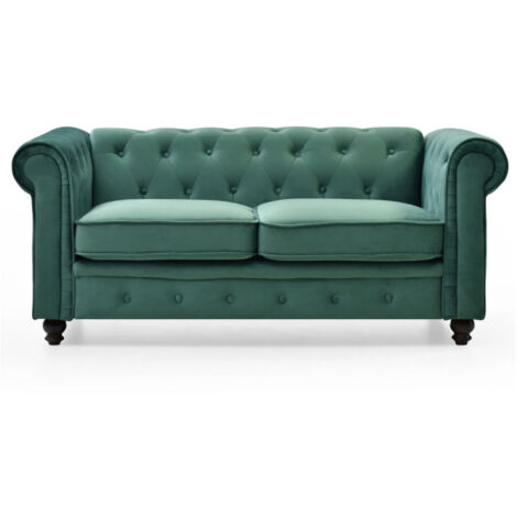 Canapé 2 Places Velours "Chesterfield" 158cm Vert (1/5)