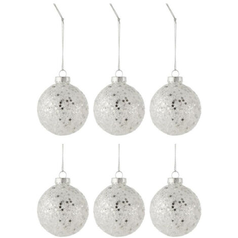 Lot de 6 Boules de Noël "Étoiles" 8cm Argent (1/2)