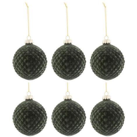 Lot de 6 Boules de Noël "Motifs" 8cm Vert Foncé (1/2)