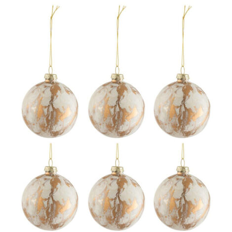 Lot de 6 Boules de Noël "Marbre" 8cm Blanc & Or (1/2)