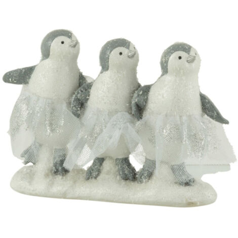 Statuette Déco "3 Pingouins" 20cm Blanc & Gris