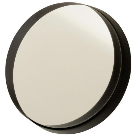 Miroir Mural Rond Déco "Bord Métal" 40cm Noir (1/2)