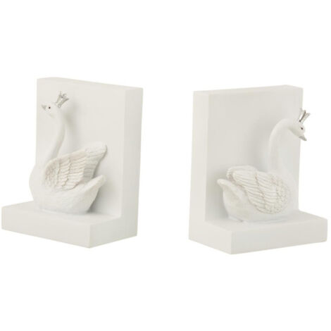 Lot de 2 Serre-Livres "Cygne" 14cm Blanc & Argent (1/3)