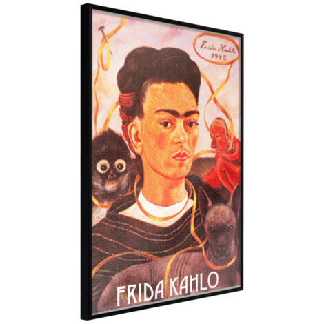 Affiche Murale Encadrée "Frida Khalo Self-Portrait" 21 x 30 cm Noir