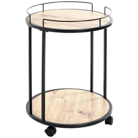 Desserte de Cuisine Ronde "Ascola" 60cm Noir & Chêne (1/5)
