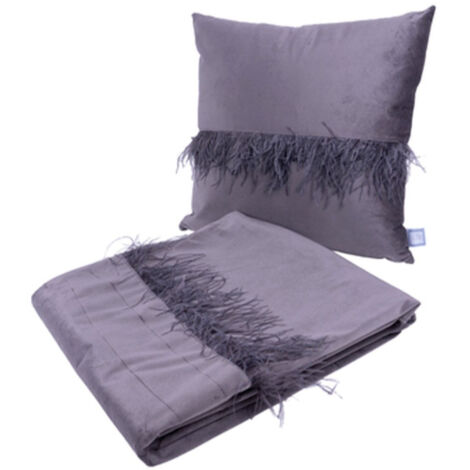 Ensemble Coussin & Plaid "Palmira" 130x170cm Gris Graphite (1/5)