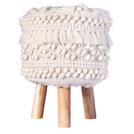 Tabouret Bohème Fait à la Main "Bohist III" 50cm Naturel (1/4)