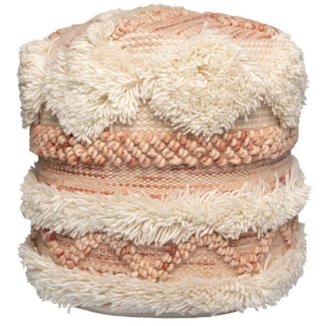 Pouf Bohème Fait à la Main "Bohist" 35cm Rose & Crème (1/2)