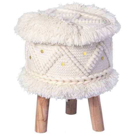 Tabouret Bohème Fait à la Main "Bohist V" 50cm Crème (1/4)