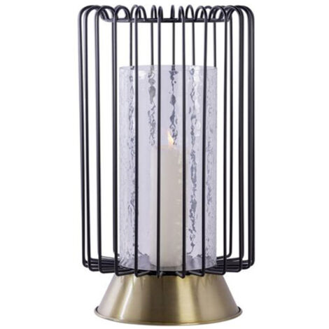 Bougeoir Rond Déco "Malibu" 40cm Noir & Or (1/4)