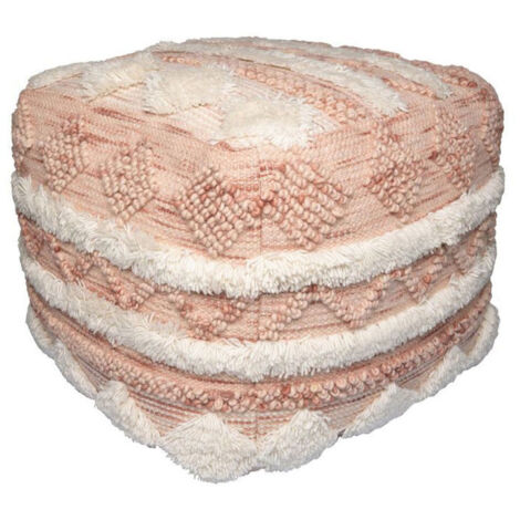 Pouf Bohème Fait à la Main "Bohist" 50cm Rose & Crème (1/4)