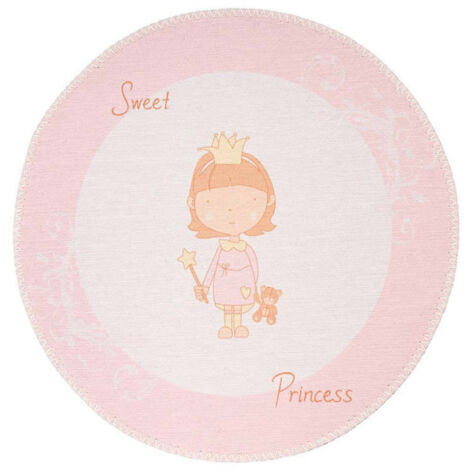 Tapis Rond Enfant Imprimé "Bambini VI" 160cm Rose (1/5)