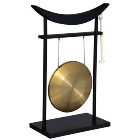 Statuette Déco avec Gong "Toa" 69cm Noir & Or (1/2)